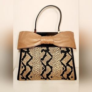 Valentino Garavani Aphrodite raffia snakeprint pink neutral bow satchel bag